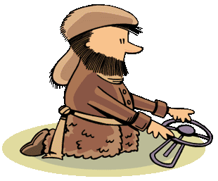 Cartoon illustration of a mountain man setting a bear trap