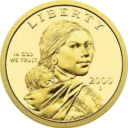 The Sacagawea dollar coin sculpted by Glenna Goodacre, 2000