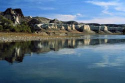 The Missouri River and La Barge rock in the white cliffs section of the wild and scenic Missouri River near Virgelle, Montana