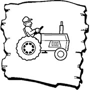 Cartoon of a farmer on his tractor