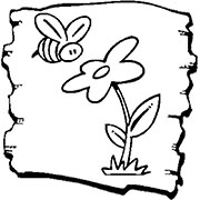 Cartoon of a bee hovering by a flower