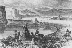 Engraved illustration of early Fort Benton